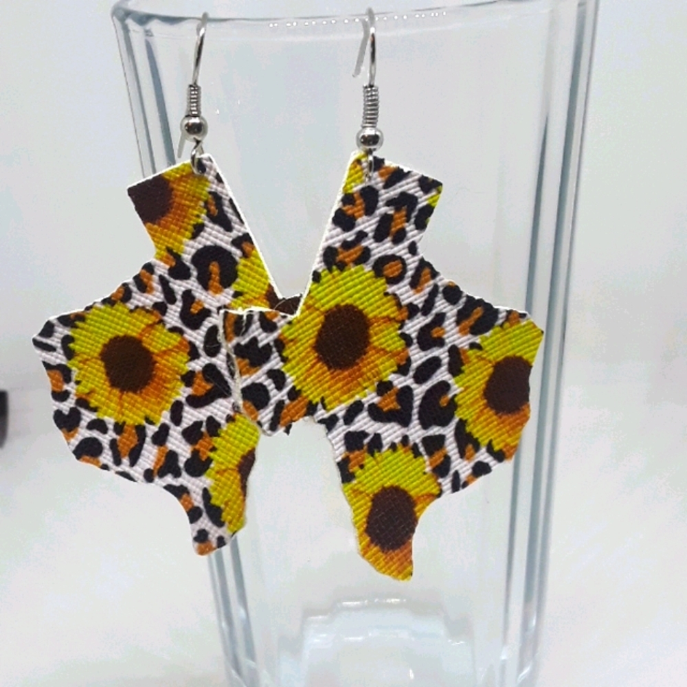 Sunflower and leopard print Texas earrings